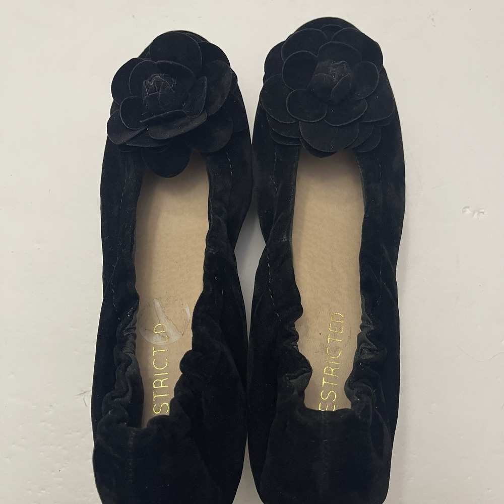 Restricted Black Suede Platform Rosette Slip-ons Shoes Womens 7.5 Whimsy Fairy - Picture 10 of 11